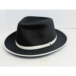 Bruno Capelo Toledo Collection Black Australian Wool Fedora Hat XL White Trim